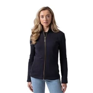 Saint + Sofia 100% Organic Cotton Mock Neck Full Zip Navy Blue Jacket 14 Classic